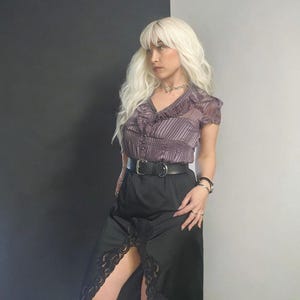 Ruffle Blouse Vampire Outfit Black Sheer Shirt Pussybow Gothic Top Goth Fashion Vintage Clothing Romantic French Button Up Frilly