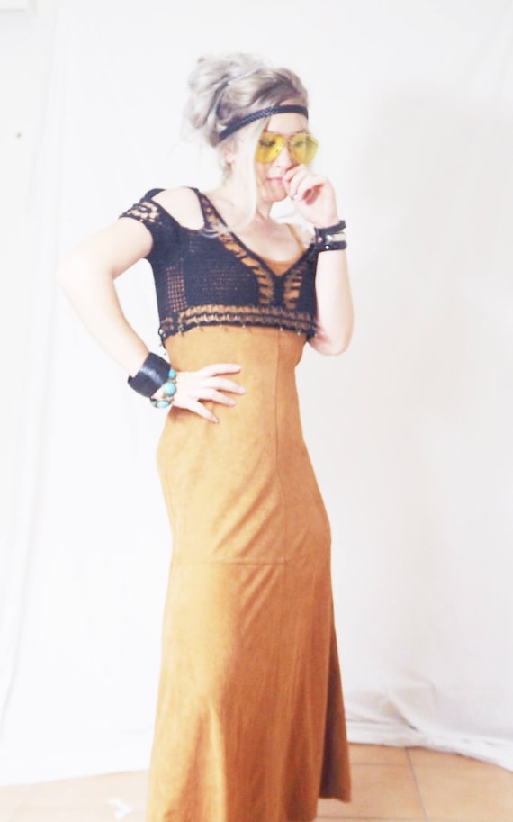 Faux Suede Maxi Dress Pocahontas Vintage Find Thr… - image 4