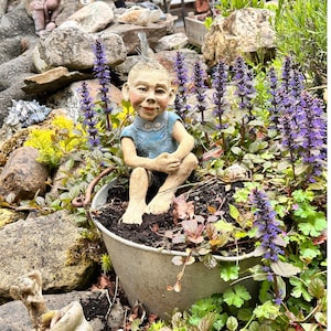 Handmade Ceramic Boy Garden Sculpture: Frostproof Outdoor Decor