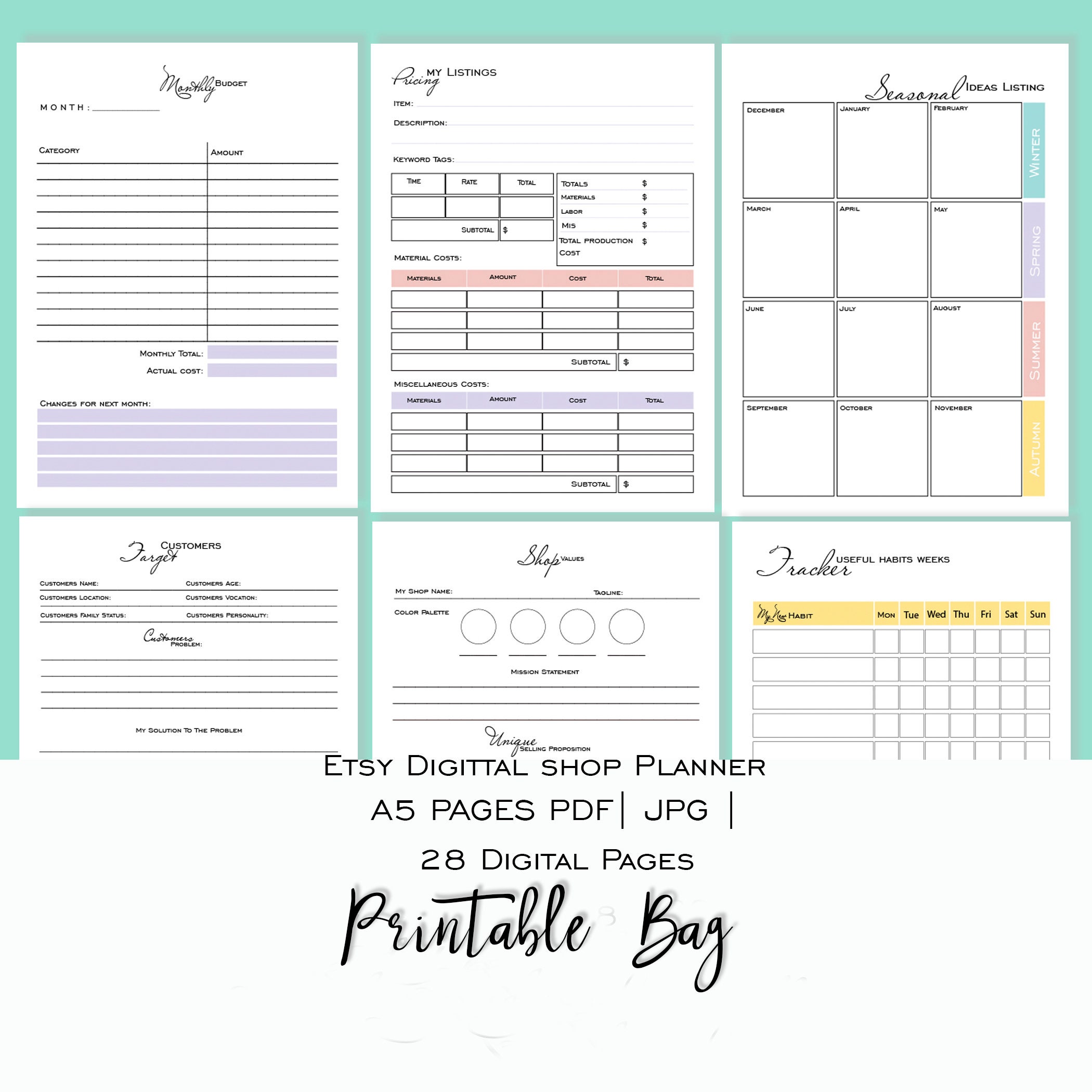 Shop Planner 28 Printable Pages Business planner Etsy Sellers | Etsy