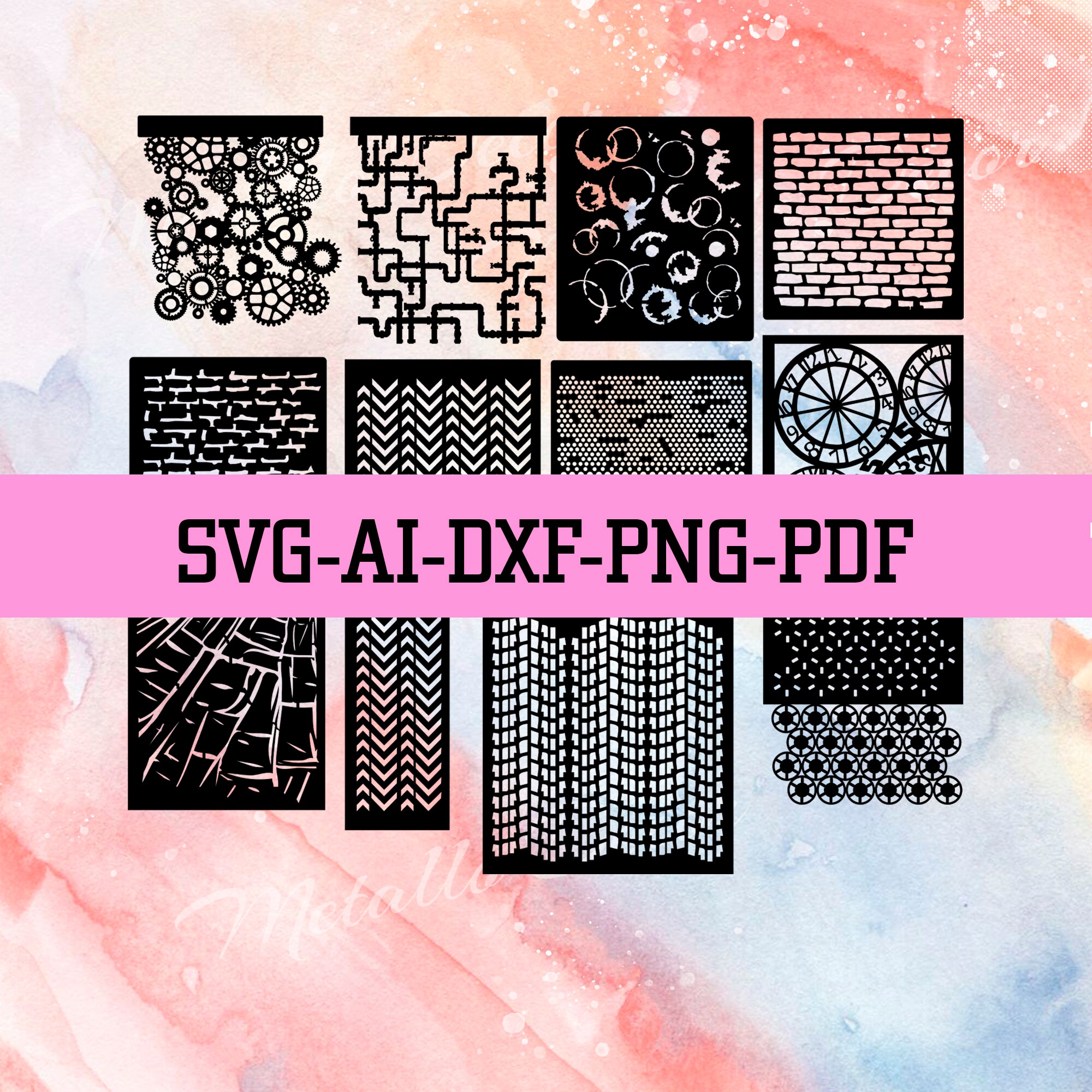 Stencils 12 Patterned Cut File Bullet Journal Silhouette Etsy