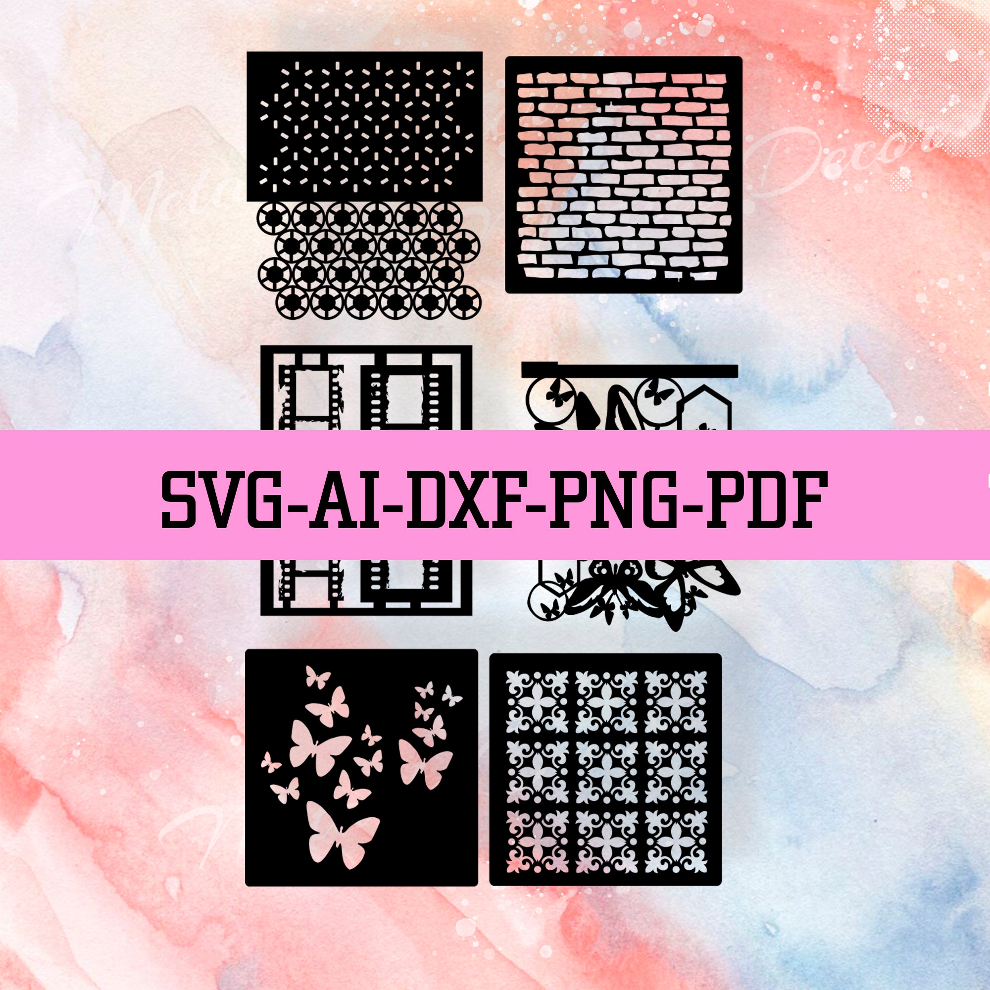 Stencils 6 Patterned Cut File Bullet Journal Silhouette Svg Etsy