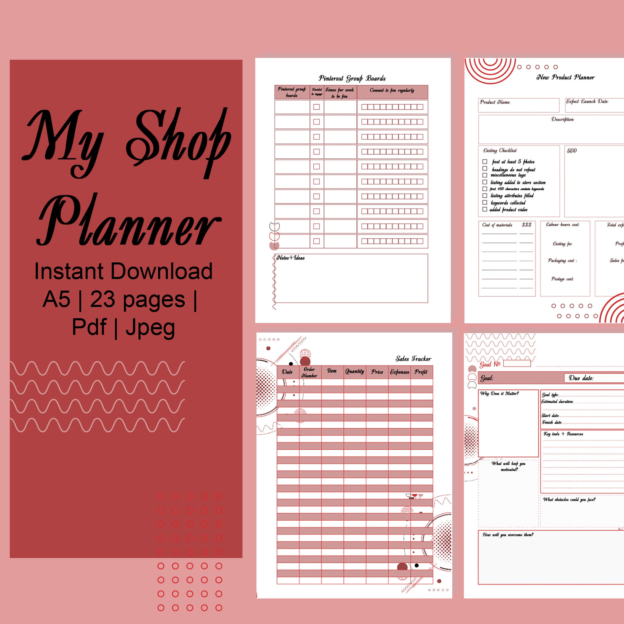 Shop Planner 23 Printable Pages Business planner Etsy Sellers Etsy