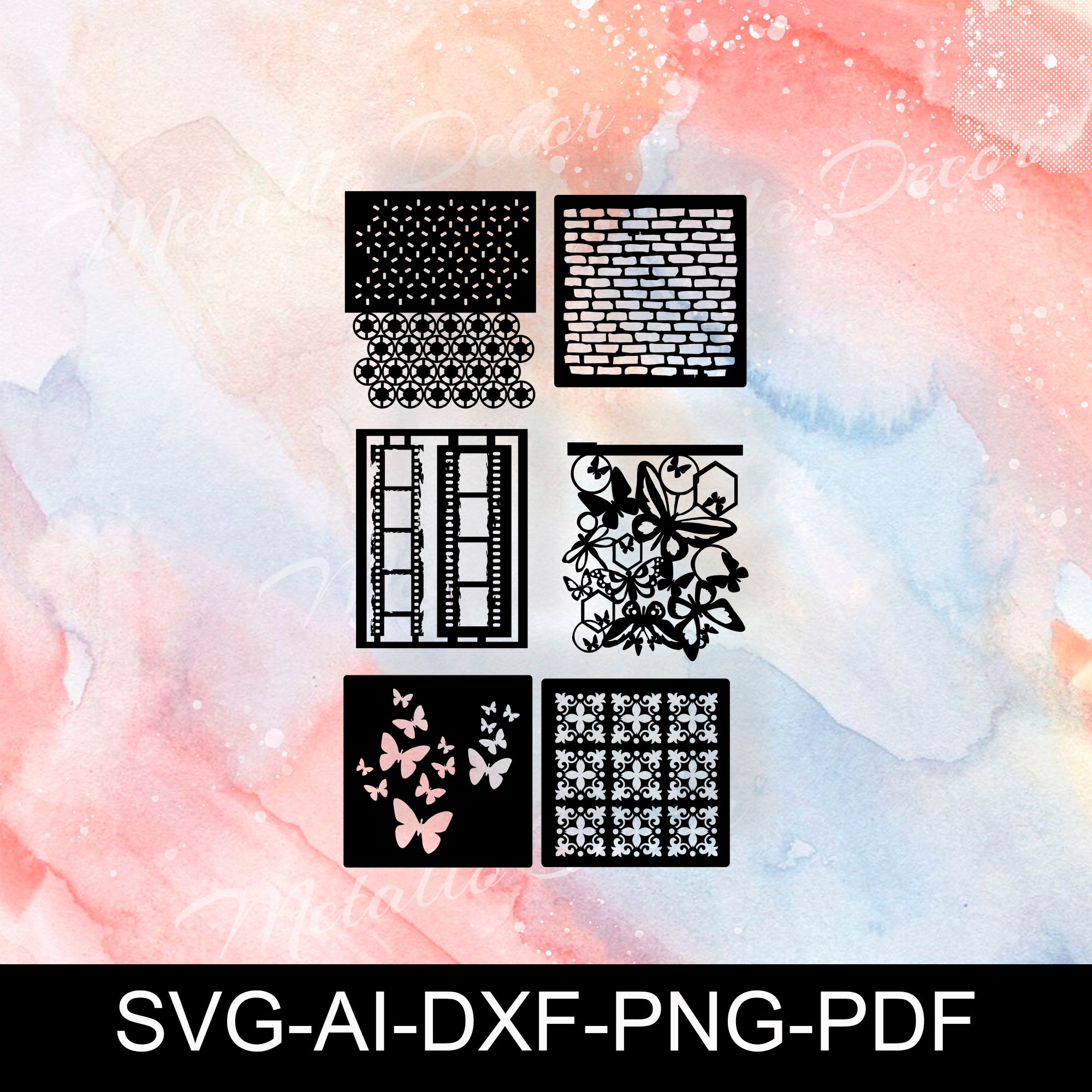 Stencils 6 Patterned Cut File Bullet Journal Silhouette Svg Etsy