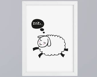 Schaf Zzzz - Art print optional with frame