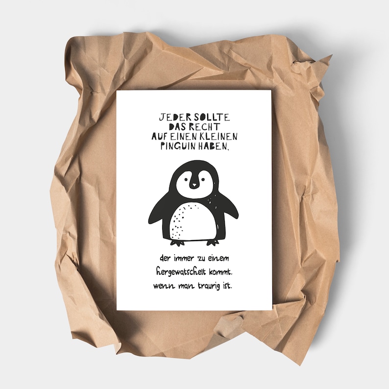 Right to penguin art print with saying funny gift idea optional with frame image 4