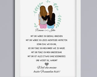 Kunstdruck Freundschaft personalisiert Geschenk für beste Freundin optional mit Rahmen