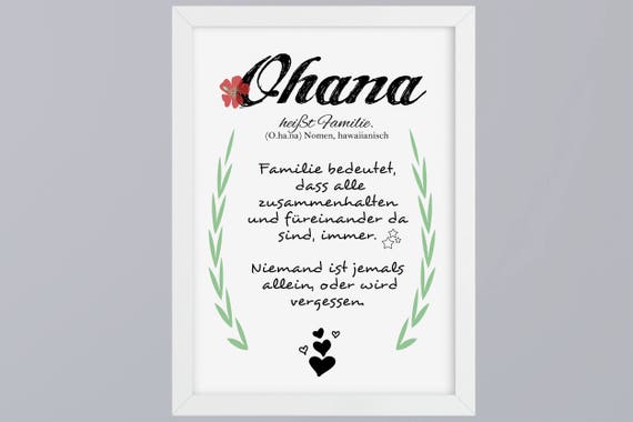 Ohana Kunstdruck Familienbild mit Spruch Geschenkidee optional Etsy
