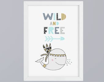 Wal - Wild & Free Boy - Kunstdruck optional mit Rahmen