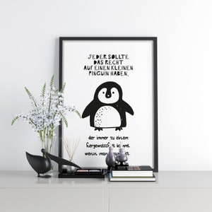 Right to penguin art print with saying funny gift idea optional with frame image 2