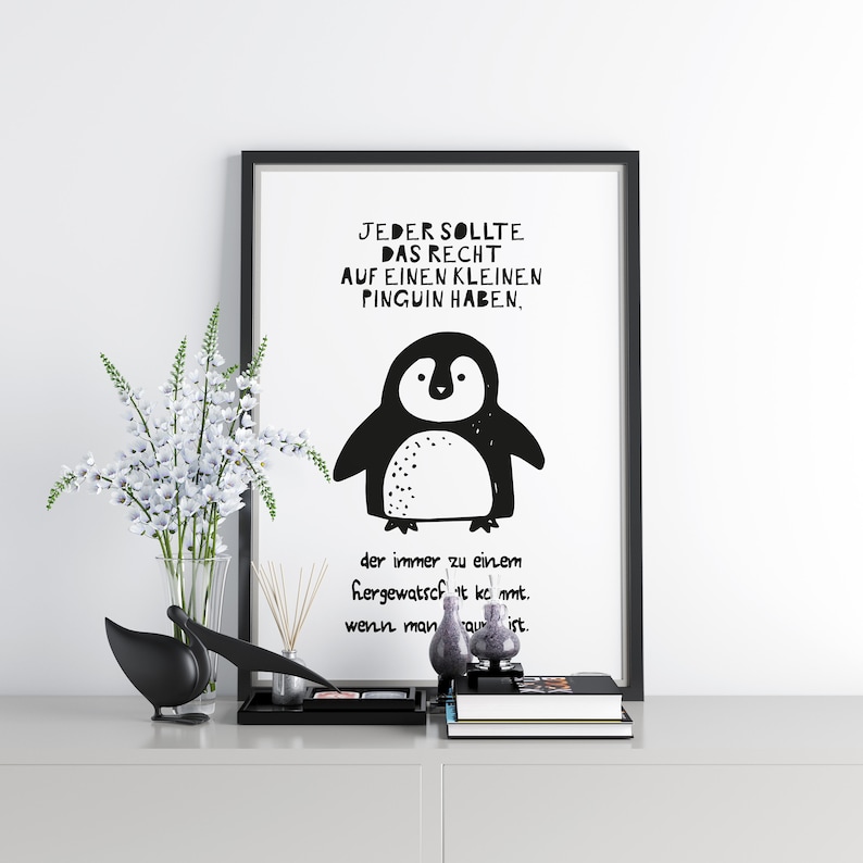Right to penguin art print with saying funny gift idea optional with frame image 2