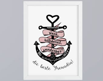 Du bist die beste Freundin - Kunstdruck ohne Rahmen