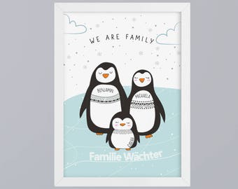 Pinguin-Familie - Kunstdruck optional mit Rahmen