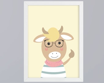 Cow with glasses - art print optional with frame