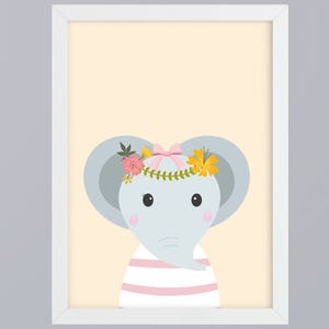 Elephant with flower vine - art print optionally with frame