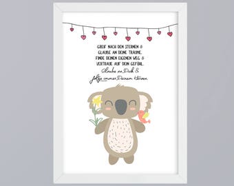 Koala - Reach for the stars Art print optional with frame