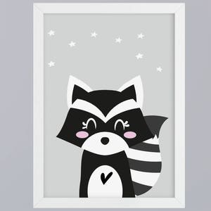 Raccoon art print optional with frame