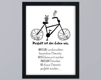 Kunstdruck Freundschaft Fahrrad Geschenk für beste Freundin und beste Freunde Geschenkidee optional mit Rahmen