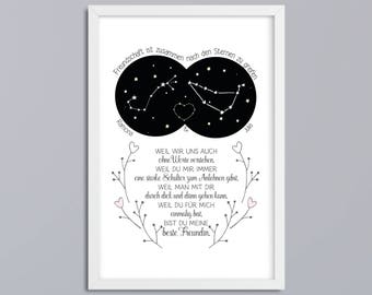 Personalizable art print "Constellations best friend" - A loving gift for the person you love - optionally with a frame