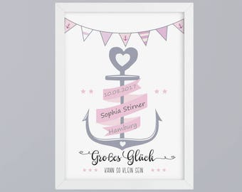 Birth Girl Anchor - art print optional with frame