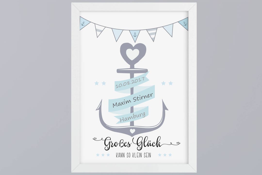 Birth Junge Anker Art Print Optional With Frame Etsy