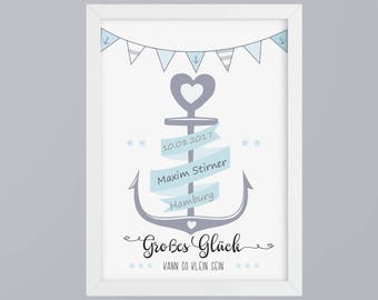 Birth Junge Anker - art print optional with frame