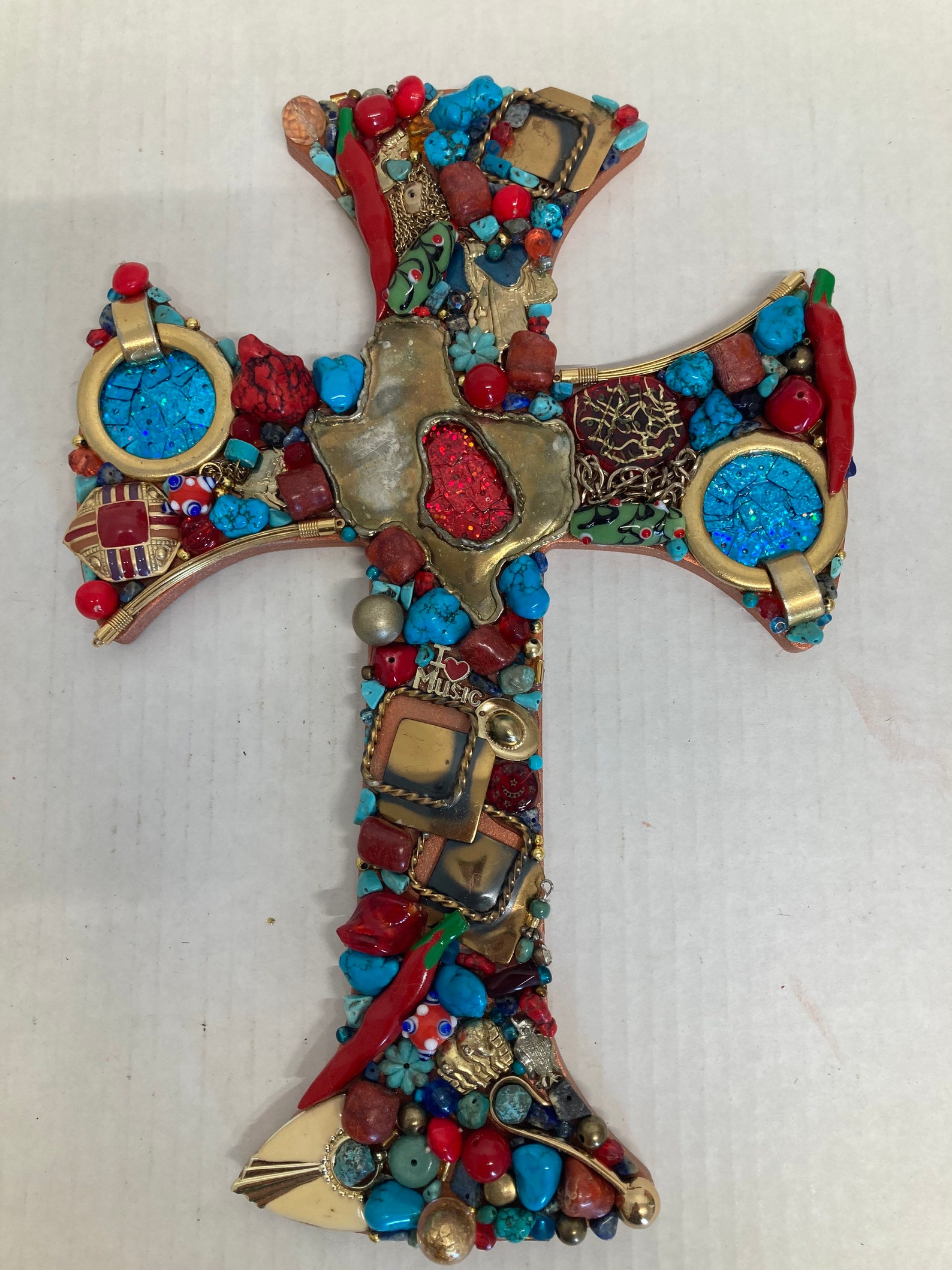 Beautiful Beaded Wood Wall Cross in Reds Turquoise Blues and Etsy