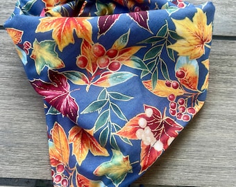 Fall Leaves on Blue Cotton Pet Bandana/Scarf
