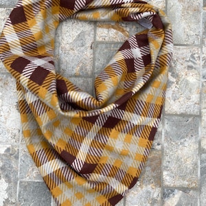 Brown Gold Harvest Biased Plaid Flannel Cotton Pet Bandana/Scarf
