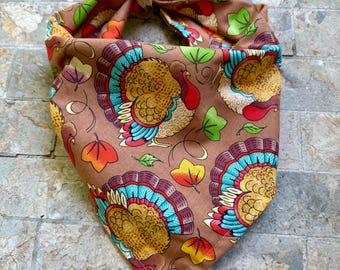 Thanksgiving Turkeys on Brown Cotton Pet Bandana/Scarf