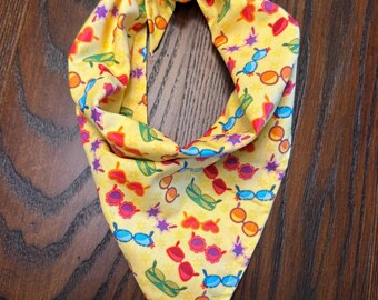 Summer Beach Sunglasses on Yellow Cotton Pet Bandana/Scarf