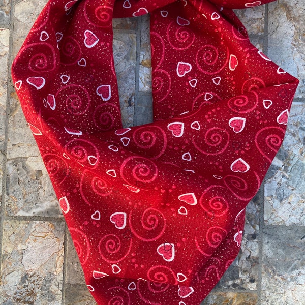 Red Hearts with Gold Glitter Valentine's Day Cotton Pet Bandana/Scarf