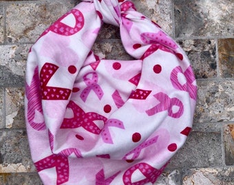 Pink Breast Cancer Awareness Ribbon Flannel Pet Bandana/Scarf