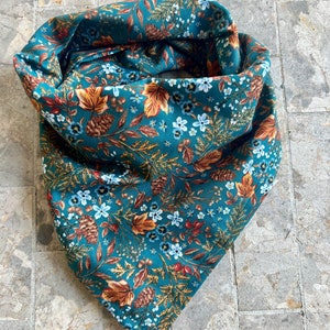 Dark Teal Harvest Fall Floral Vines Cotton Pet Bandana/Scarf