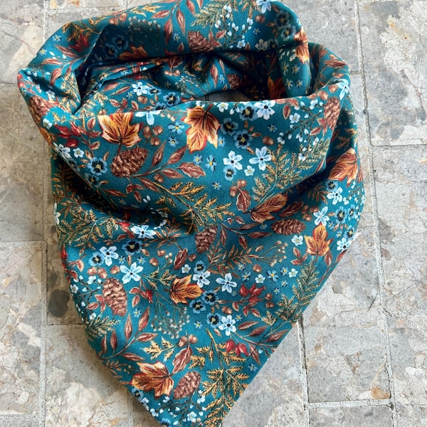 Dark Teal Harvest Fall Floral Cotton Pet Bandana/Scarf