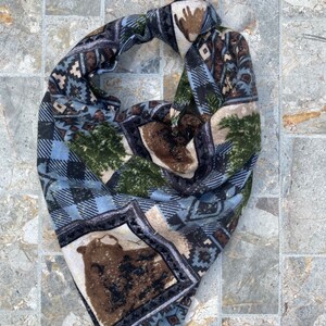 Moose & Deer on Blue Buffalo Check Woods Flannel Cotton Pet Bandana/Scarf