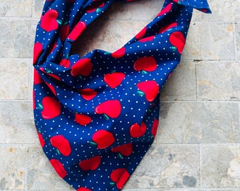 Apples on Blue Cotton Pet Bandana/Scarf