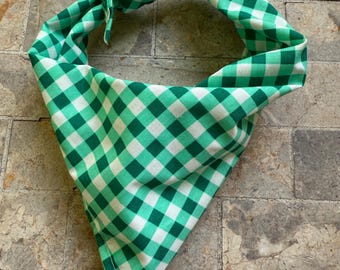 Green & White Gingham Plaid Cotton Dog/Pet Bandana