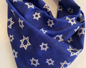 Silver Glitter Star of David on Blue Jewish Cotton Pet Bandana/Scarf