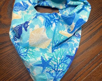 Starfish Seahorse Ocean  Light Blue Cotton Pet Bandana/Scarf