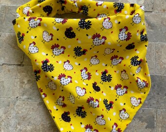 Roosters Hens on Yellow Cotton Pet Bandana/Scarf