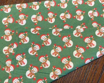 Holiday Winter Snowman on Green Cotton Pet Bandana/Scarf
