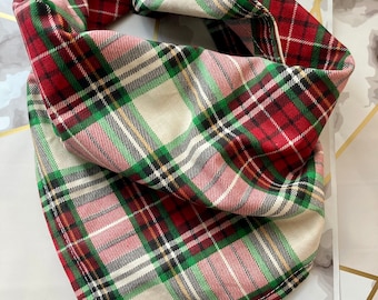 Holiday Red Green Beige Tartan Plaid Cotton Pet Bandana/Scarf