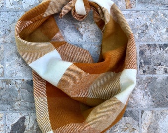 Burnt Orange Ivory Buffalo Check Plaid Shirting Flannel Pet Bandana/Scarf