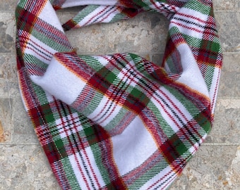 Holiday Biased White Tartan with Red & Green Shirting Soft Cotton Pet Bandana/Scarf