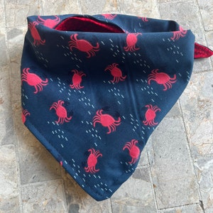 Summer Red Crabs on Navy and Red Gingham Cotton Pet Bandana/Scarf