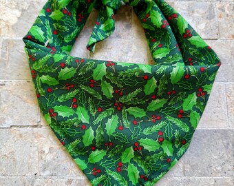 Christmas Holly & Berry Leaves on Cotton Pet Bandana/Scarf
