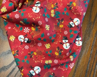Holiday Winter Snowman on Red Cotton Pet Bandana/Scarf