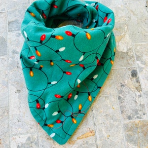 Green Christmas Holiday Lights on Flannel Pet Bandana/Scarf