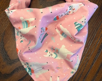 Holiday Winter Llamas on Light Pink Cotton Pet Bandana/Scarf